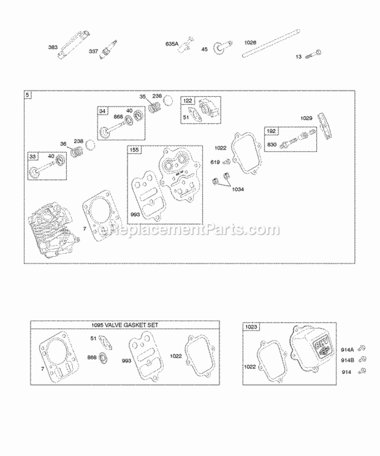 Cylinder Head Diagram and Parts List for 12E314-0275-E1  Briggs and Stratton Engine